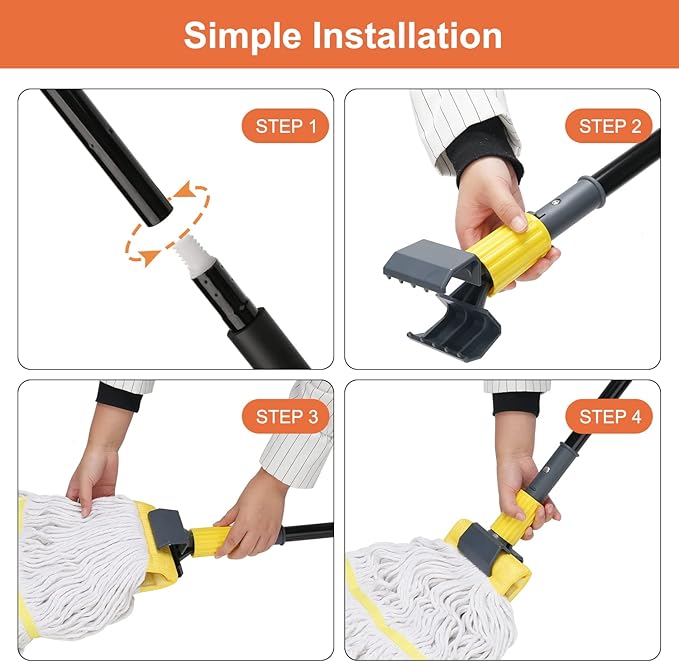 KeFanta Commercial Mop Heavy Duty Industrial Mop with Long Handle,60" Looped-End String Wet Cotton Mops for Floor Cleaning,Home,Kitchen,Office,Garage and Concrete/Tile Floor