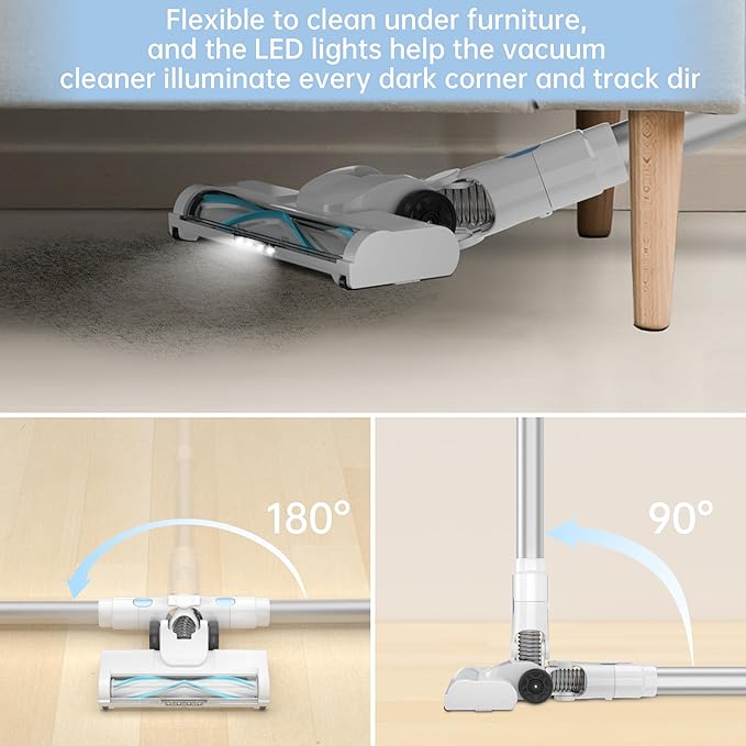 Cordless Vacuum Cleaner, 500W 45Kpa Vacuum Cleaners for Home, 6-in-1 Stick Vacuums with LED Touch Screen, Rechargeable Cordless Vacuums for Pet Hair Carpets Hard Floors, 1.0L Dust Cup