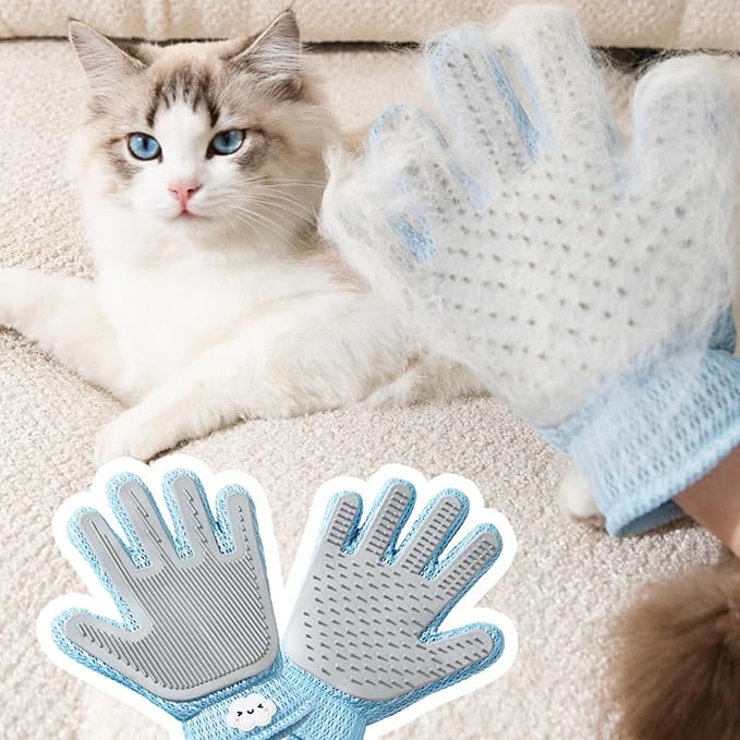 Guilinyuheng Pet Hair Remover Glove for Dogs & Cats | Upgraded Reusable 5-Finger | Gentle Deshedding Grooming Brush | Pet Hair Removal Tool for Furniture, Couch, Carpet, Car Seats | Sky Blue, 1 Count