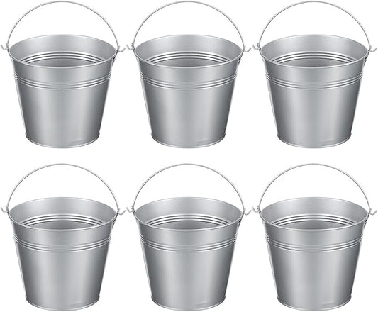 PATIKIL 5.9"x5.1" Small Metal Buckets with Handle, 6 Pcs Mini Galvanized Bucket Colorful Easter Buckets for Crafts Party Favors Decoration, Silver