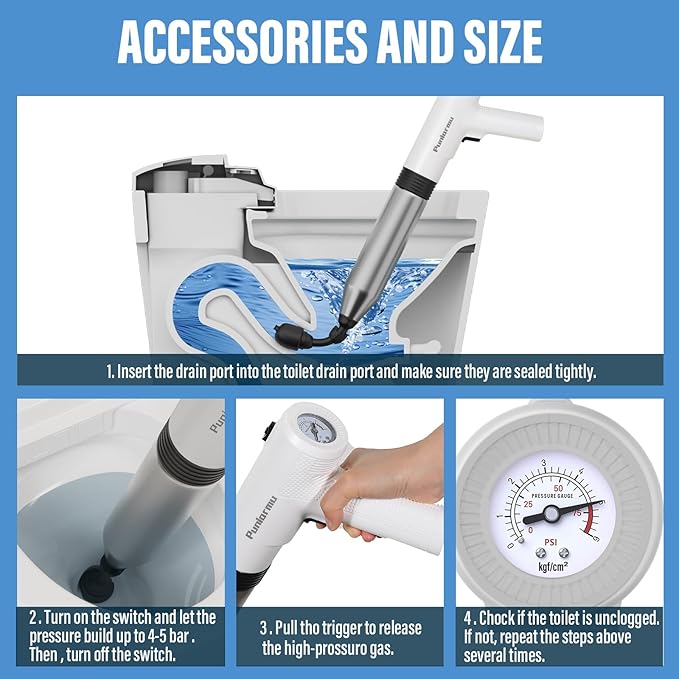 Puniarmu Electric Toilet Plunger,Unclog In One Shot,Remover For Bathroom,Kitchen Pipes Clog,High Pressure Air Plungers For Bathroom Heavy Duty