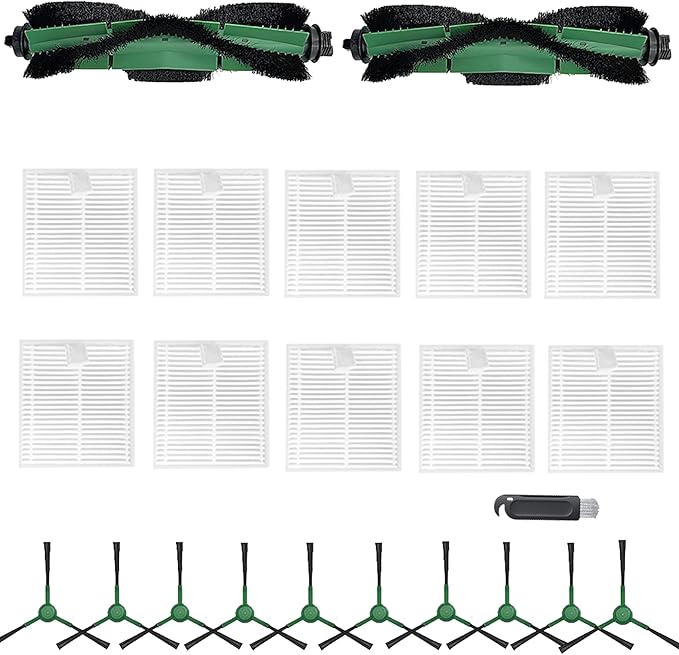 Replacement Parts Compatible with Irobot Roomba Essential Vacuum 100/1000 Series 104 105 106 108 Vac/Combo Accessory Y0110 Y0140 Q011 Q0120 Q0520 Includes 2 Brush Roller & 10 Side Brush & 10 Filters