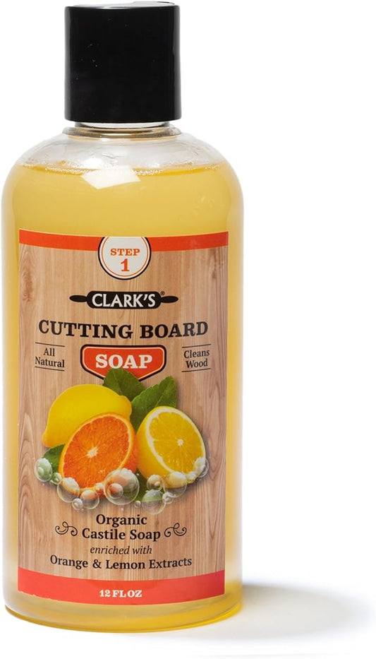 CLARK'S Cutting Board Organic Soap - Cleaner for Butcher Block, Countertop and Utensils - Enriched with Natural Orange & Lemon Extracts - Cleans and Restores Wood - Use Before Food Safe Mineral Oil