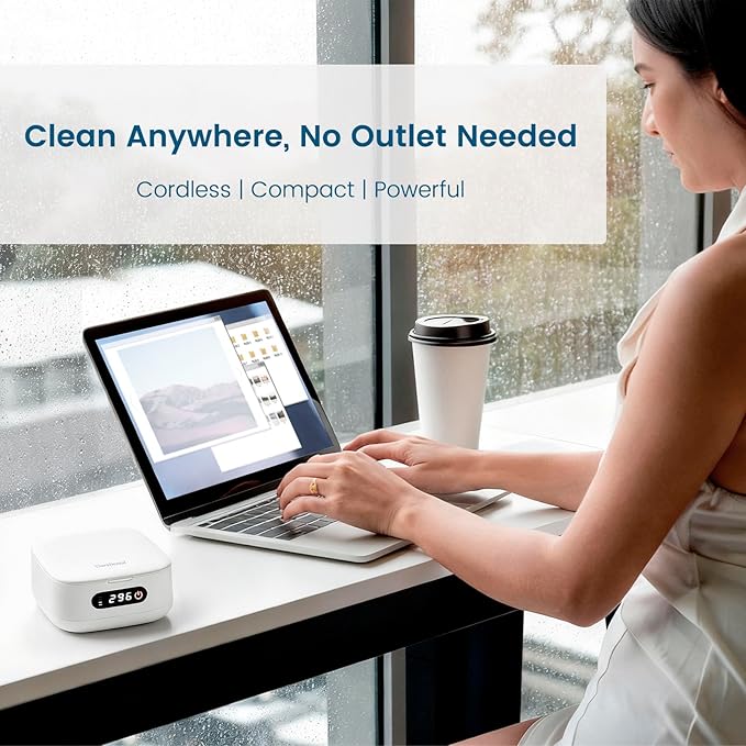 Viora Rechargeable 52kHz Ultrasonic Retainer Cleaner: Cordless Portable UV Dental Cleaning Pod for Invisalign, Denture, Mouthguard, Nightguard, Jewelry, with Mirror, USB-C Travel Cleaning Kit+Tablets