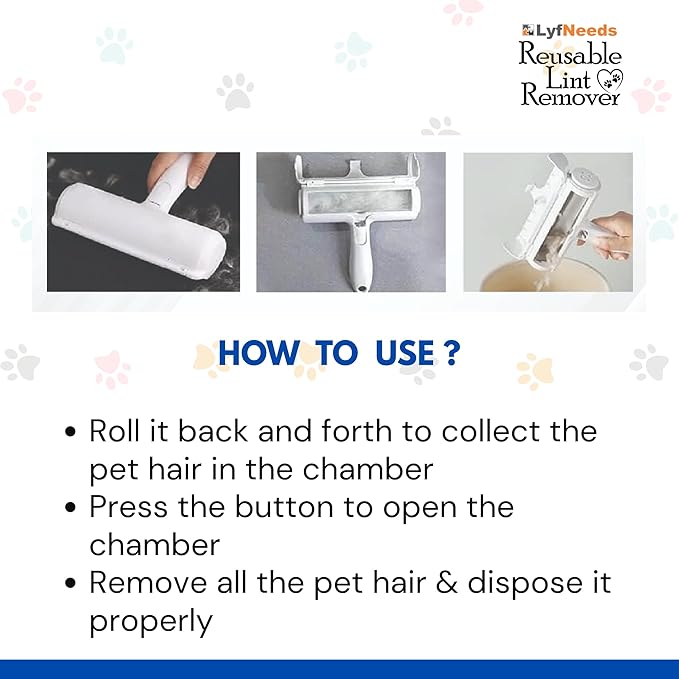 LyfNeeds Reusable Pet Hair Remover Roller – Dog & Cat Hair Remover for Furniture, Couch, Carpet, Clothing – Pet Hair Removal Tool for Couch – Lint Roller for Furniture, Car & Bedding