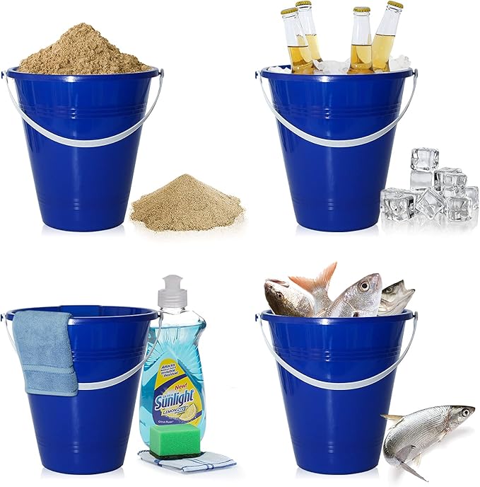 Holady Large Sand Beach Buckets Pail,Sand Bucket Water Bucket for Beach Fun Great Summer Party Accessory(4 Pack)