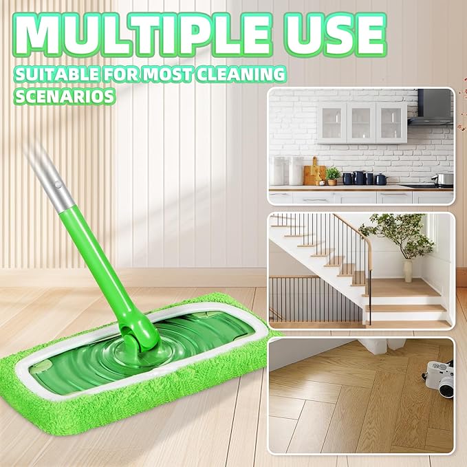 Nicemiya 8 Pack Reusable Mop Pads Compatible with Swiffer Sweeper, Coral Fleece Washable Swiffer Mop Pads, Dry & Wet Sweeping Mopping Cloths (Green, Not Included Mop)