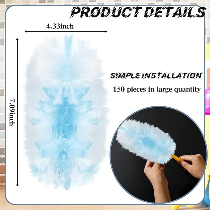 Vesici 150 Pcs Duster Refills Compatible with Swiffer Dusters Bulk Disposable Replacement Thickened with 1 Handle Heavy Duty for Cleaning, Office (Blue)