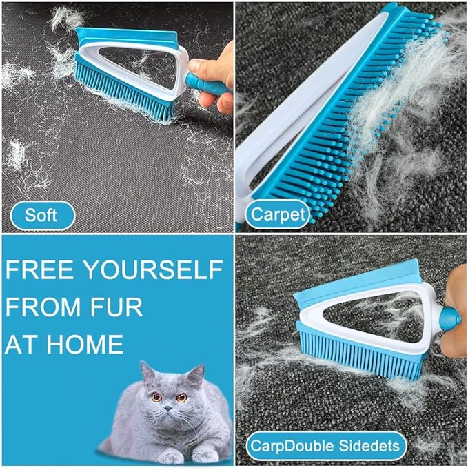 CHANHOO Pet Rubber Brush with Mini Dustpan,Dog Cat Hair Removal Brush with Squeegee,Portable Small Carpet Brush for Clothes,Cars,Sofa,Bed Sheet
