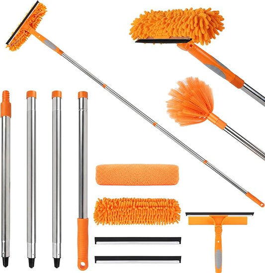 Lemosyu 3-in-1 Window Cleaner Tool with Rotating Head,67" Window Squeegee with Extension Pole, Window Cleaning Squeegee Kit for Indoor & Outdoor High Windows and Car Glass