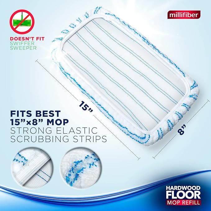 Millifiber Microfiber Mop Refills 15x8 Inches, 12-Pack (Mop is Not Included)