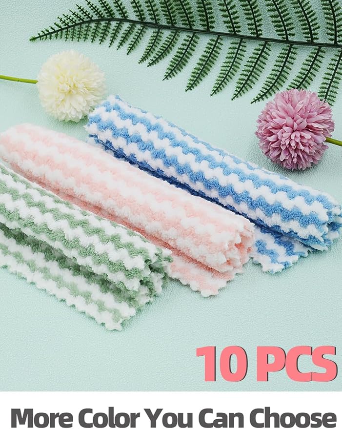 10PACK Kitchen Cleaning Cloths, Microfiber Dish Cloths: All-Purpose Washing/Soft/Lint Free/Absorbent/Quick Dry Reusable Washable Towels for Bathroom/Car/Glass, 10''x10'' - Green