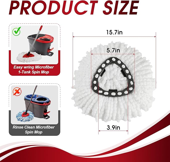 4 Pack Spin Mop Refills Head, Mop Heads Replacement for Spin Mop, Washable Microfiber Mop Replace Head Spin Mop, 360°Spinning Micro Replacement Mop Head for Easy House Cleaning Floor Mopping