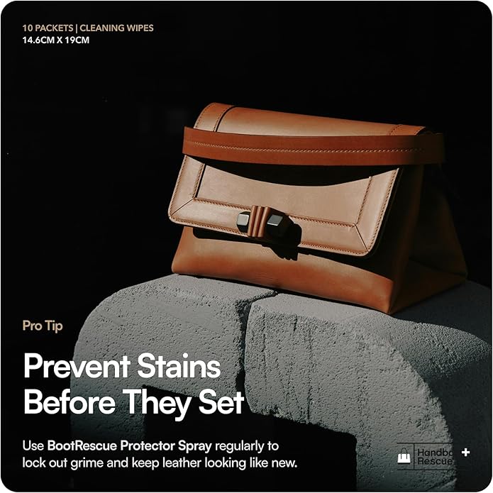 HandBagRescue All-Natural Cleaning Wipes | 10 Individually Wrapped Wipes | Instantly Remove Dirt & Surface Stains & Condition Leather Handbags & Purses with Essential Oils