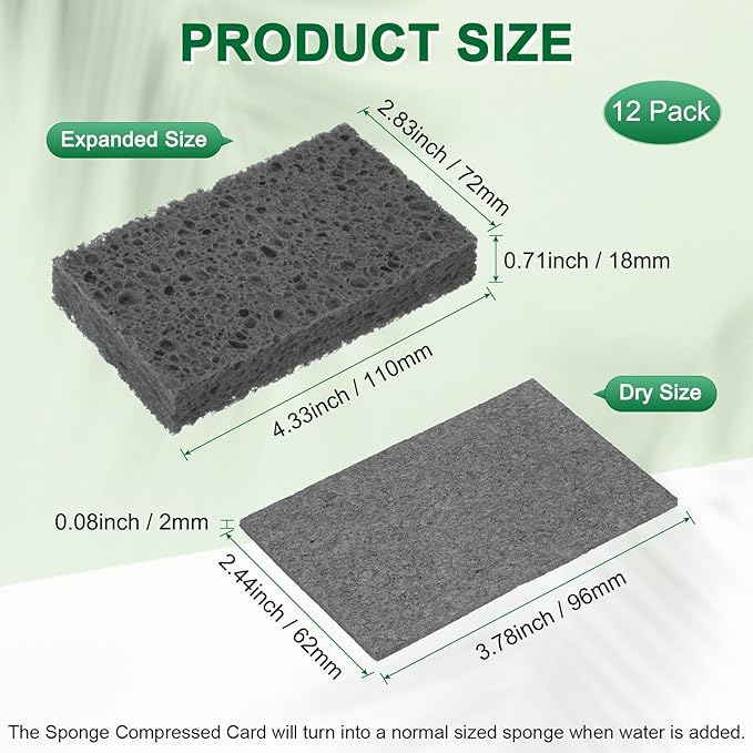 M METERXITY 12-Pack Kitchen Sponges, Condense Eco Cellulose Non-Scratch Scrub Heavy Sponge for Kitchen/Household/Bathroom, Clean Tough Messes Dish Scrubber [Black]