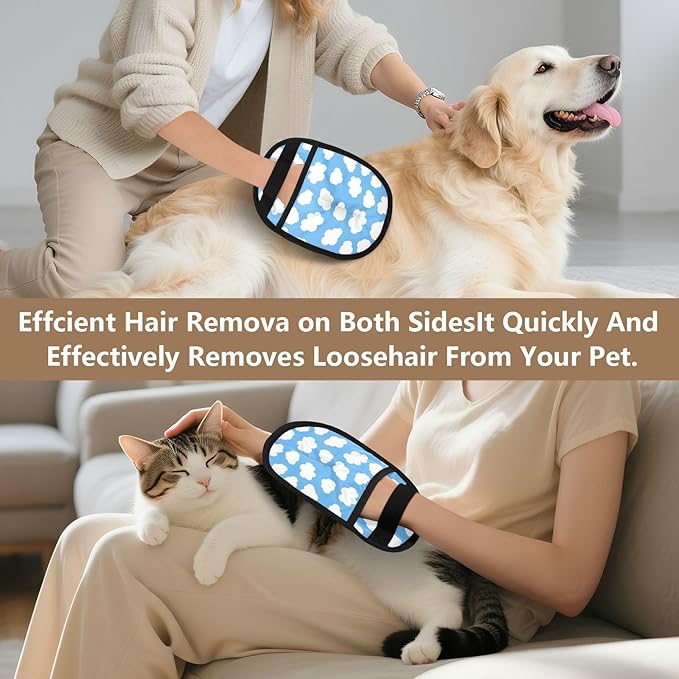 CHPGPUG Pet Hair Removal Glove for Cats & Dogs Reusable Cloud Print Pet Hair Removal Glove pet Hair Electrostatic Gloves