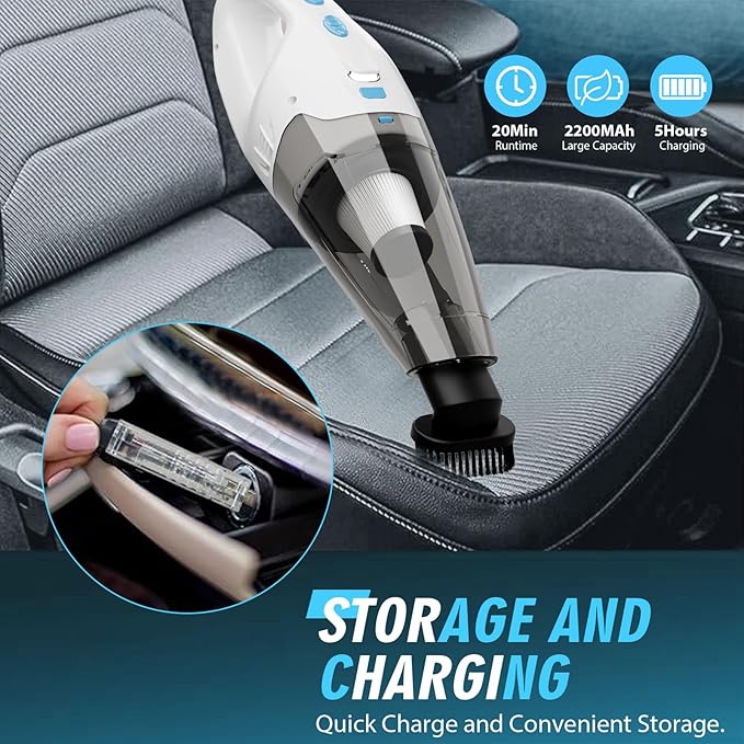 FUOAYOC Handheld Vacuum Cordless, 6KPA Strong Suction & 25 Mins Runtime, 1.6lbs Lightweight Hand Vacuum Cordless Rechargeable with HEPA Filter/LED Light/Multi-Accessories,for Home/Car/Office Cleaning