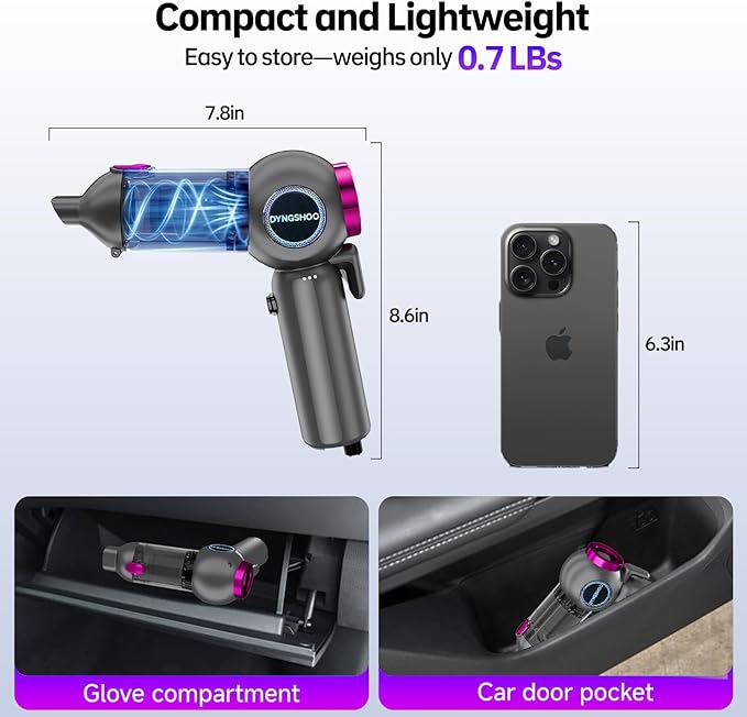 LOQFGDW Handheld Car Vacuum Portable Cordless（Equipped with a one-Touch Window Breaker and Seatbelt Cutter ） Car Vacuum Cleaner with 25000Pa Ultra-Strong Suction,Design for Drivers (Purple)