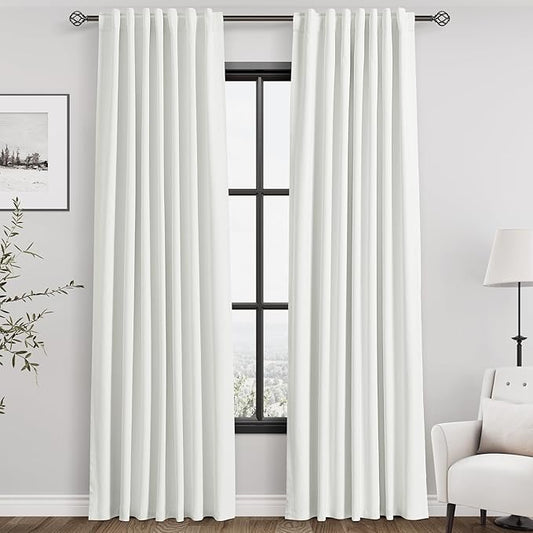 100% Blackout Linen Curtains 84 Inch Length 2 Panels Ivory Light Blocking Darkening Living Room Curtains 84 Inches Long Elegant Modern Back Tab Pocket Noise Reducing Drapes for Nursery 52X84