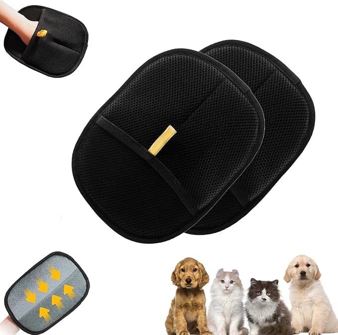 Pet Hair Remover Glove, Cat Grooming Gloves, Reusable Static Removal Glove for Pet Hair, Versatile Dog Grooming Gloves for Couch, Furniture, Carpet, Car Seat (2PCS)