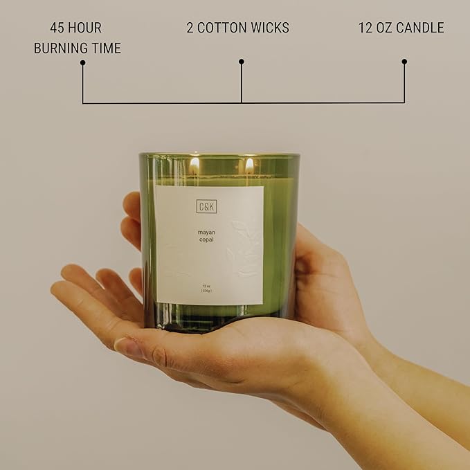 Craft & Kin 12oz Mayan Copal Candle for Home | Premium Green Fall Scented Candles for Men | Made with Natural Soy | Gifts for Men and Women | Nature Collection