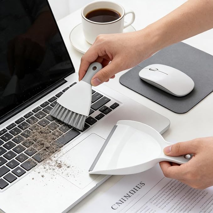 Neecio Mini Dustpan and Brush Set, Small Broom and Dustpan Set Dust Pan and Portable Hand Broom Dustpan and Broom Combo Compact for Desk, Table, Home, Kitchen Necessities