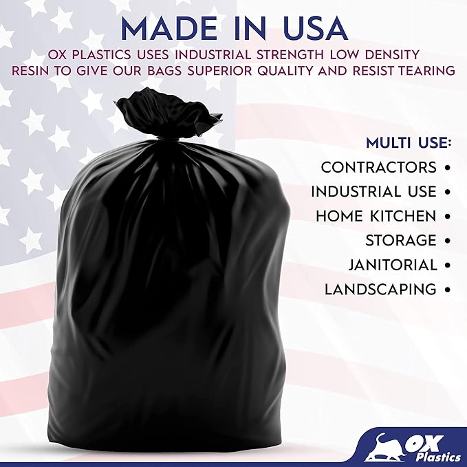 55 Gallon Trash Bag - 2 MIL thick, 100 count Large Contractor Heavy Duty Bags, Extra Large Trash Can Liner Bags, 36x52 2mil (Black)