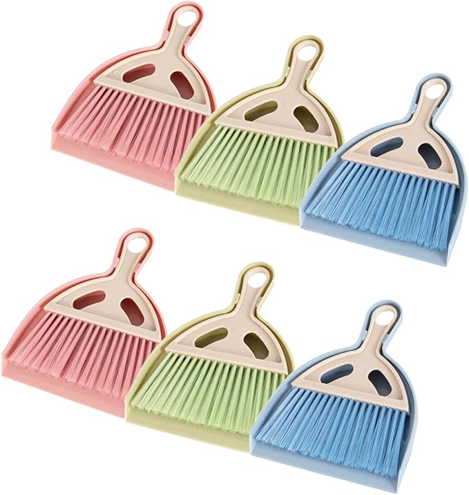6 Pcs Small Dustpan and Brush Set, Whisk Broom Dust Pan with Handle, Nesting Tiny Dust Pan with Brush Mini Hand Broom and Dustpan Set for Cleaning Home, Classroom, Countertop, Keyboard, Car & Pet Nest