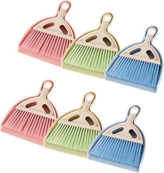 6 Pcs Small Dustpan and Brush Set, Whisk Broom Dust Pan with Handle, Nesting Tiny Dust Pan with Brush Mini Hand Broom and Dustpan Set for Cleaning Home, Classroom, Countertop, Keyboard, Car & Pet Nest