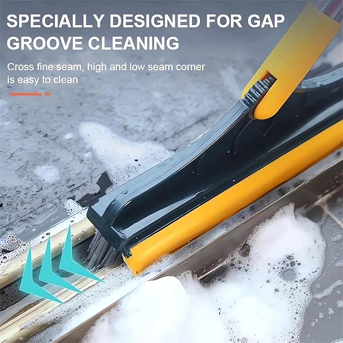 2 in 1 Cleaning Scrub Brush with Long Handle Heavy Duty - 2023 New Shower Powerful Brush and Scraper 2-in-1 Cleaning Tool with Soft Scraper Squeegee, V-Shaped Bristles Scrubber Deck Brush (Green)