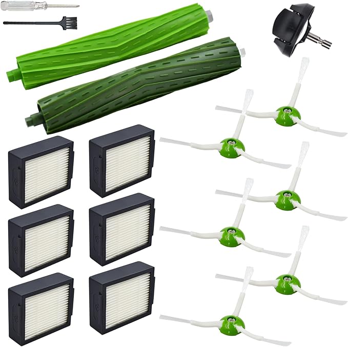 Yojolee Accessories and Replacement Parts Compatible for Roomba i7 i7+ i3 i3+ i4 i4+ i5 i5+ i6 i8 i1 i2 e5 e6 e7 J Series Vacuum Cleaners,Front Caster Wheel,Rubber Brushes,6 Filters,6 Side Brushes