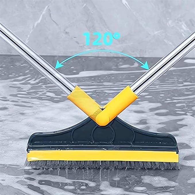 2 in 1 Cleaning Scrub Brush with Long Handle Heavy Duty - 2023 New Shower Powerful Brush and Scraper 2-in-1 Cleaning Tool with Soft Scraper Squeegee, V-Shaped Bristles Scrubber Deck Brush (White)