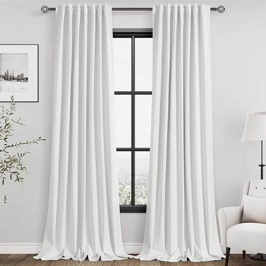 Off White Linen Curtains 90 inch Length 2 Panels Set for Bedroom Thermal Insulated 100% Blackout Linen Drapes Back Tab Neutral Rustic Modern Farmhouse Room Darkening Curtain 52x90