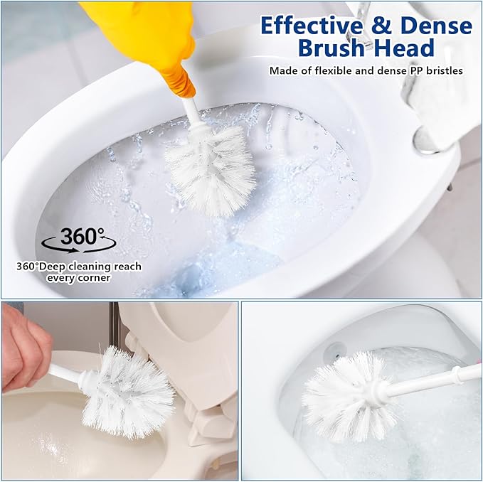 6 Sets Toilet Brush and Holder Toilet Cleaner Brush Set for Bathroom Toilet Bowl Brush with Caddy Toilet Scrubber for Cleaning, 14 Height(White)