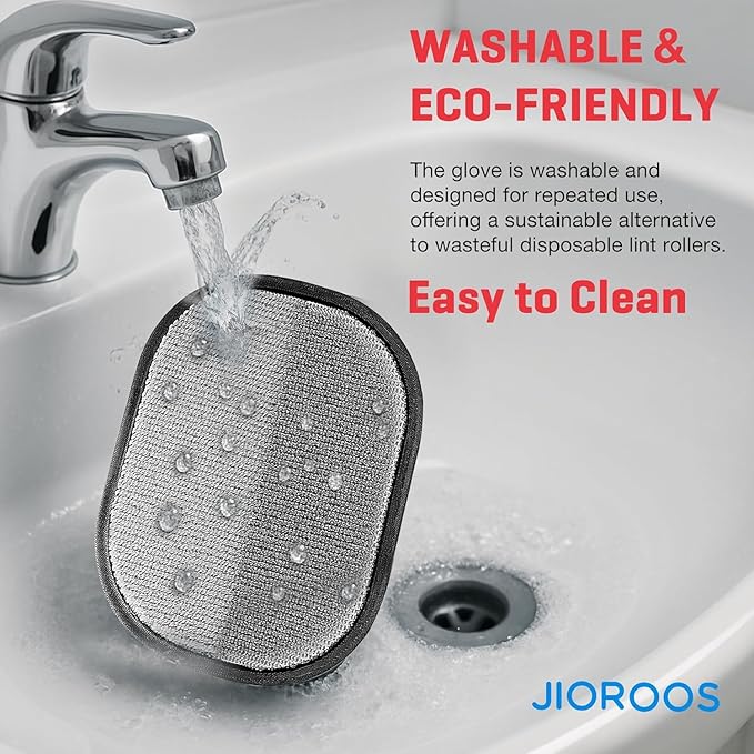 Jioroos Pet Hair Removal Glove for Cats & Dogs, Upgraded Electrostatic Reusable Pet Hair Remover Tool, Magic Fur Removal Mitt for Laundry, Couch, Carpet, Car Seat, Pet Grooming Gloves (2)