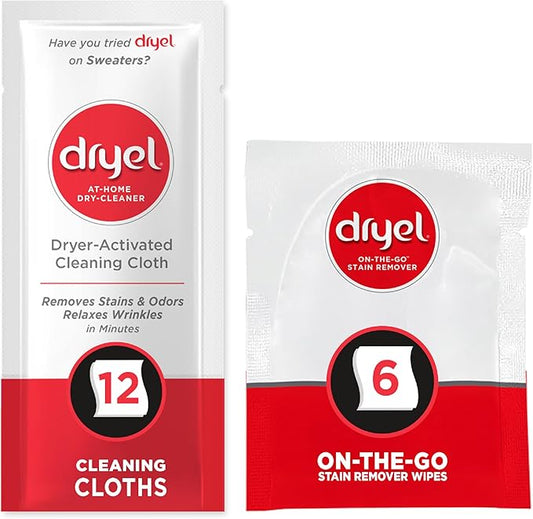 dryel At-Home Dry Cleaner Refill, New and Improved, Gentle Laundry Care for Special Fabrics and Dry-Clean-Only Clothes, 12 Loads with On-the-Go Stain Remover