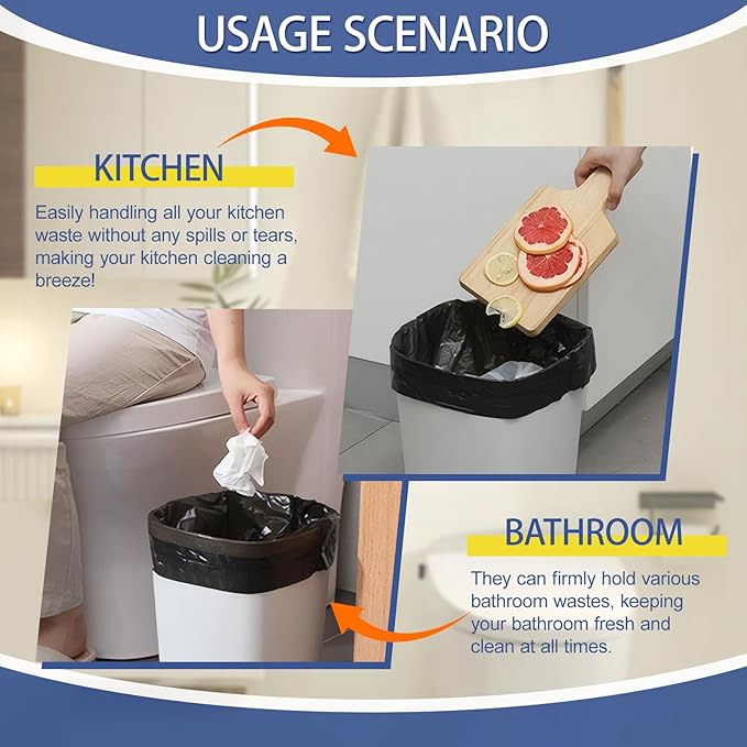 Small Trash Bags 4 Gallon - 0.94 Mil Thick 220 Count Heany Duty 15 Liters Black Garbage Bags,Leakproof Durable and Unscented Weastbasket Can Liners for Bathroom Bedroom Home
