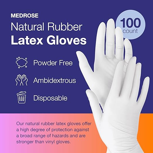 MedRose Large Latex Gloves - 1000 Count Rubber Gloves - Disposable Gloves Powder Free, Waterproof, White