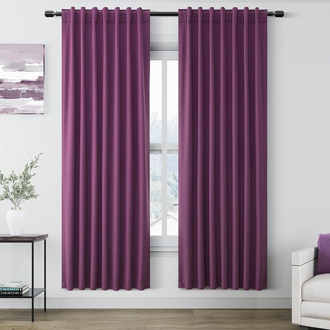 Nanspring Purple Linen Blackout Curtains 72 inch Length for Living Room Boho Farmhouse Back Tab Rod Pocket Thermal Insulated Textured Living Room Blackout Curtains 2 Panels Set 52x72 Inch