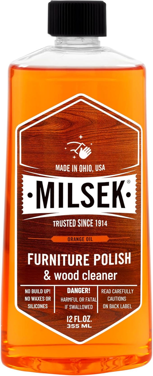 Milsek Furniture Polish and Wood Cleaner with Orange Oil - Multipurpose Cleaning Supplies for Home and Household from Hardwood Floors to Kitchen Cabinets- 12 Fl Oz (Pack of 1)