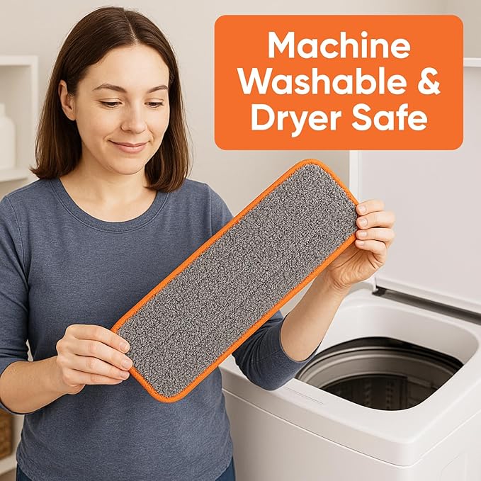 Superio Self-Wringing Microfiber Cleaning Mop with Hands-Free Wringing Blade and 2-Pack Reusable & Washable 8" x 4.5" Microfiber Mopping Pad for Home, Kitchen, Bathroom, Streak-Free Cleaning