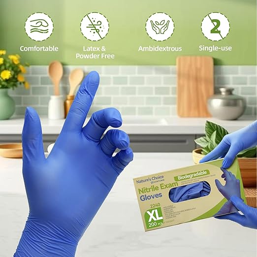 Jointown Biodegradable Nitrile Exam Gloves, Disposable Medical Surgical Gloves, Violet Blue Nitrile Glove, Latex Free, Food Safe, 2000 Count, XLarge