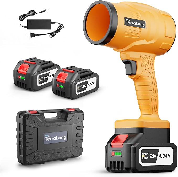 TerraLang Electric Leaf Blower Cordless,800000RPM Adjustable Gear Handheld Leaf Blower with 2 * 4.0Ah Batteries and Charger Included.Power blowers for Lawn Debris.