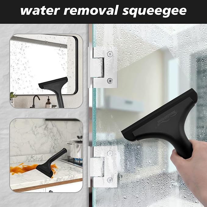 NEWISHTOOL Bathroom Shower Squeegee 5.9 Inch Soft Silicone Blade for Shower Glass Door Mirrors, Car Windshield, Kitchen Countertops Cleaning and Water Removal with Hanging Hole