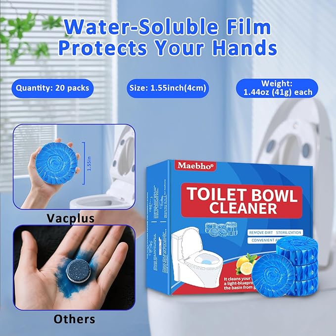 Toilet Cleaning Tablets, Toilets Bowl Cleaner Tablets - Automatic Septic-Safe Tank Cleaner Fast-Dissolving, Safe for All Toilets, Septic Tanks & Pipes (12pcs)