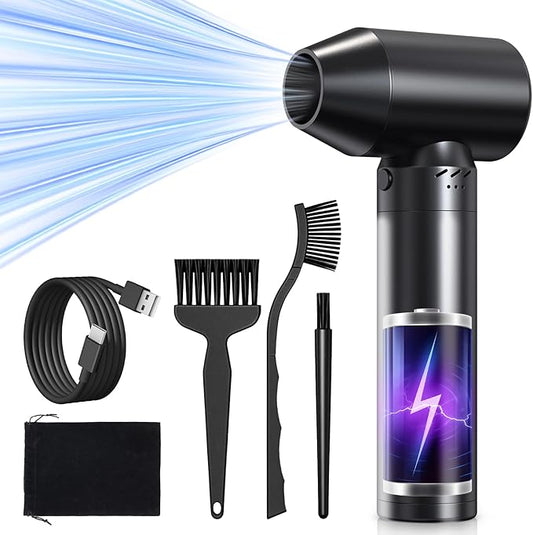 Electric Compressed Air Duster 900000 RPM - Cordless Rechargeable Air Blower for PC/Computer Cleaning, Keyboard, Electronics, Car & Home Dusting, Replaces Air Cans (Powered Turbo Fan Duster)