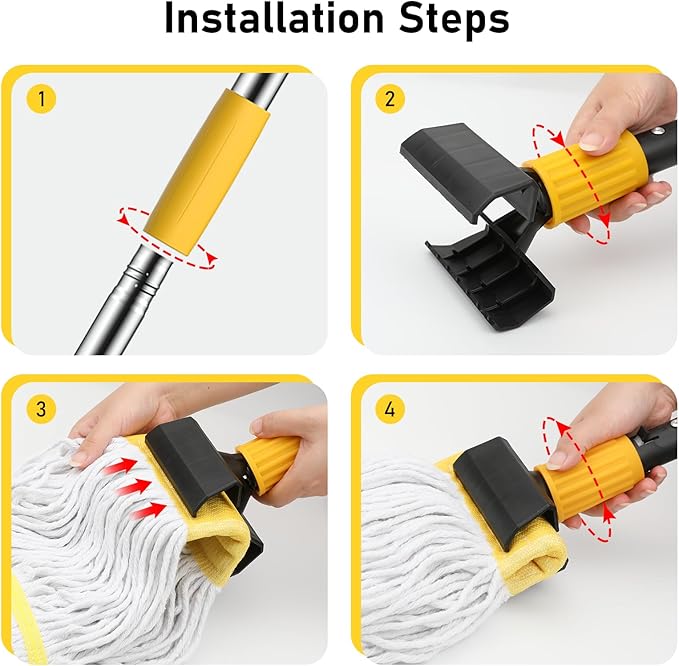 EZKEY Heavy Duty String Wet Mop for Floor Cleaning, Commercial Industrial Cotton Mops with Stainless Steel Long Handle for Home, Kitchen, Bathroom, Garage