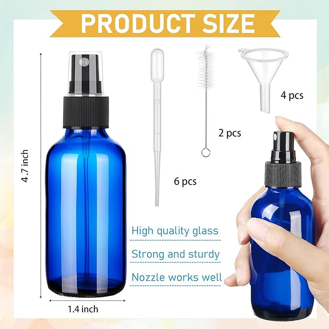 80 Pcs 2 Oz Glass Spray Bottles Fine Mist Spray Bottle Refillable Cosmetic Bottles Empty Small Bottle for Essential Oils Travel Cleaning Solutions Featuring Accessories (Blue)
