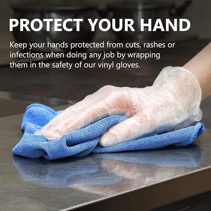 squish Disposable Gloves, 4 mil Clear Vinyl Gloves Latex Free Powder-Free Health Glove Cleaning Rubber Glove for Kitchen Cooking Cleaning Food Handling, 200PCS/Box, Medium