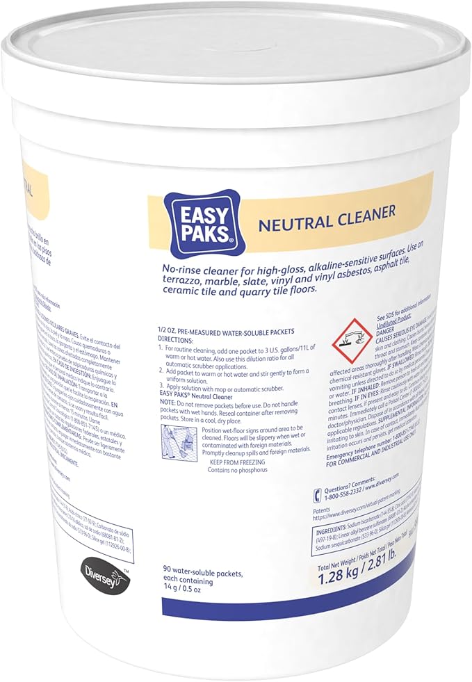 Diversey 990653 Easy Paks Neutral Cleaner, Cleans High Traffic Glossy Floors, Pine Scent, 90-Paks per Container (Pack of 2)